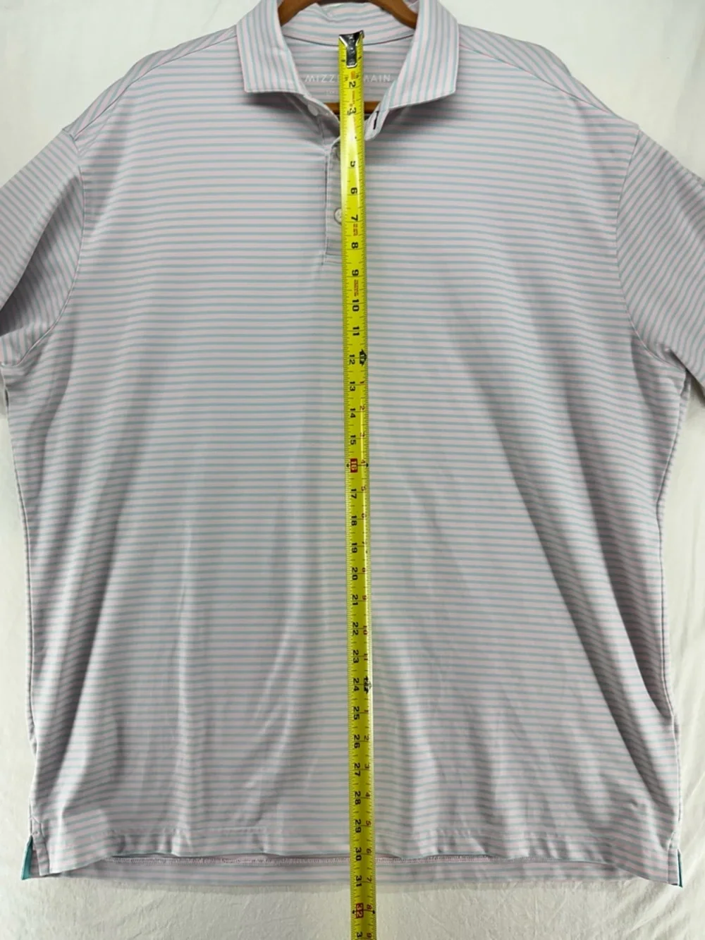 Mizzen & Main Phil Mickelson Polo Shirt Short Sleeve 2XL Light Blue‎ Pink Stripe